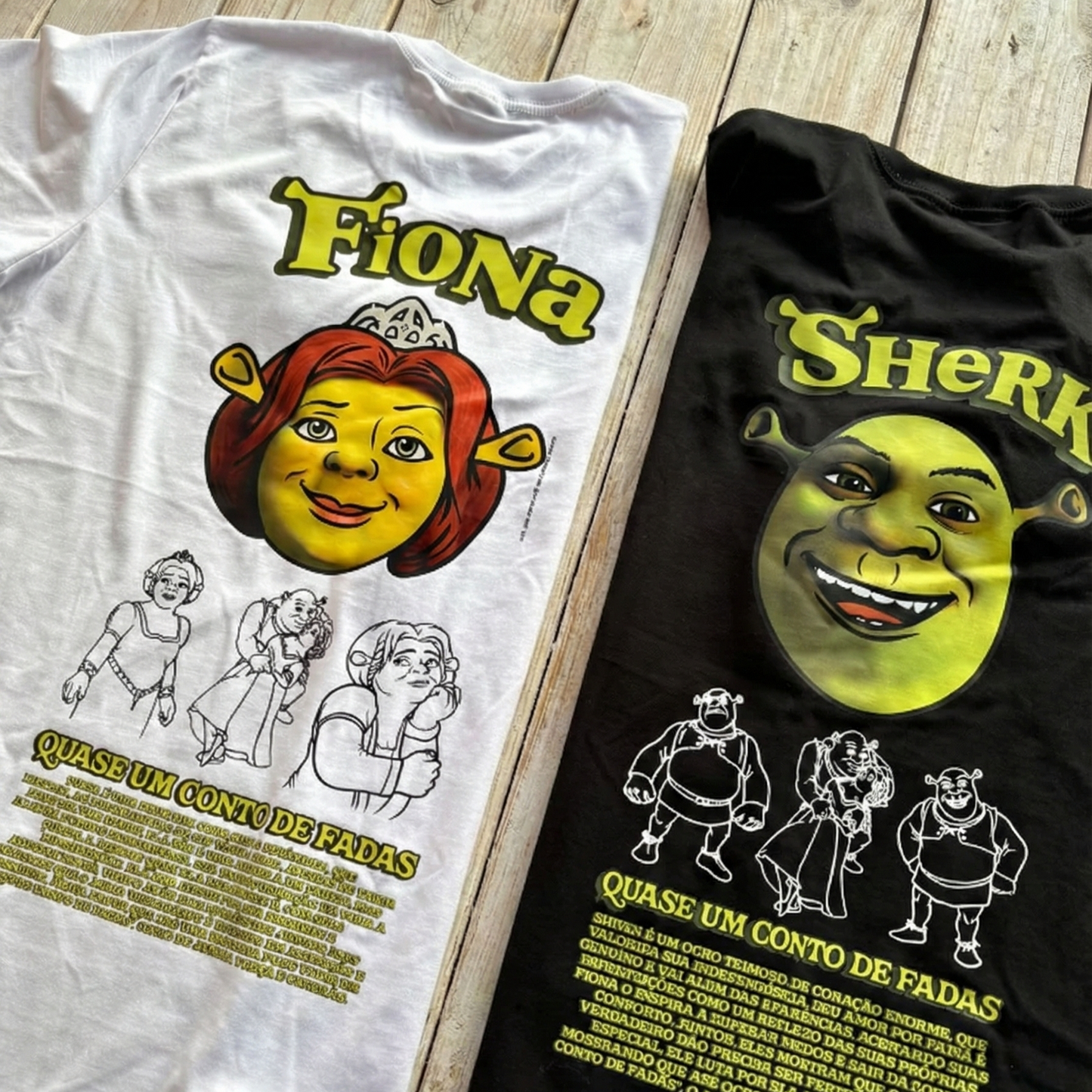 Conjunto Camisetas de Casal – Shrek “Shrek & Fiona” (Estampa Frente e Costas)