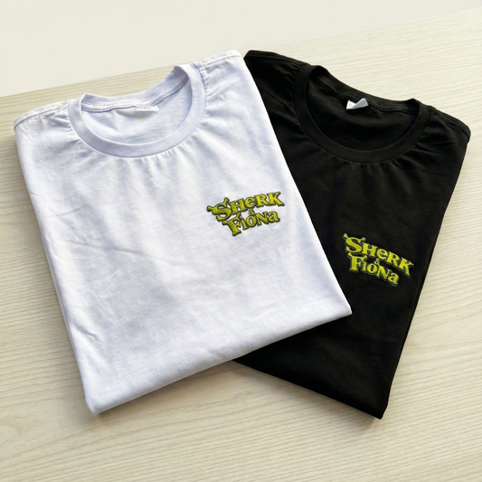 Conjunto Camisetas de Casal – Shrek “Shrek & Fiona” (Estampa Frente e Costas)