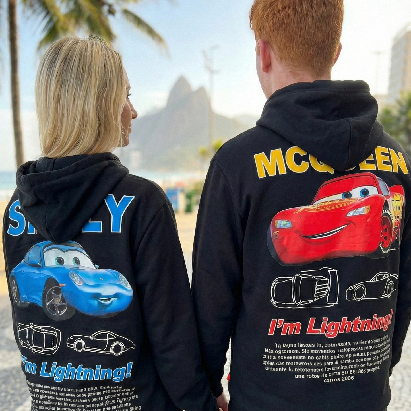 Conjunto Moletom de Casal – Carros “McQueen & Sally” (Estampa Frente e Costas)