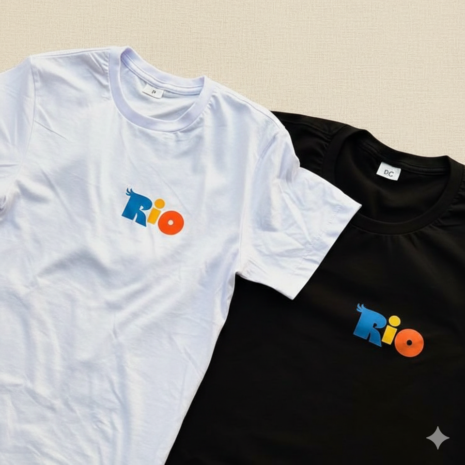 CONJUNTO CAMISETA DE CASAL RIO '' BLUE E JADE “ESTAMPA FRENTE E COSTAS"