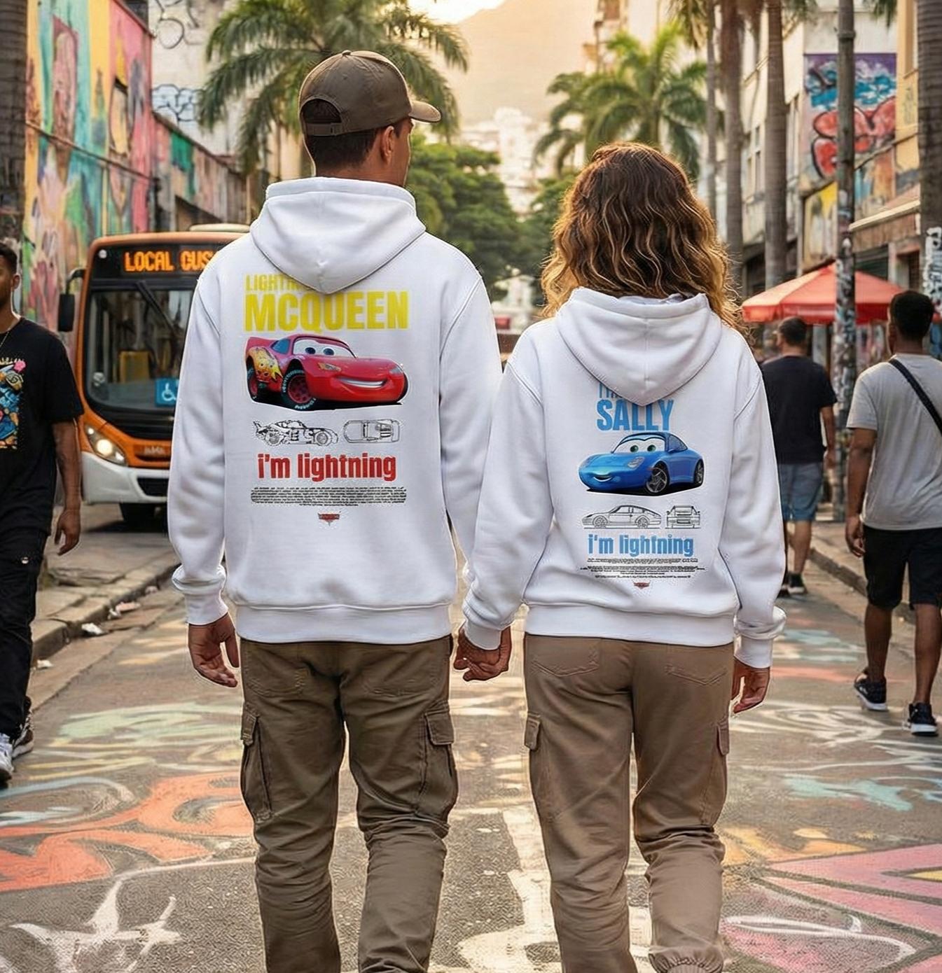 Conjunto Moletom de Casal – Carros “McQueen & Sally” (Estampa Frente e Costas)