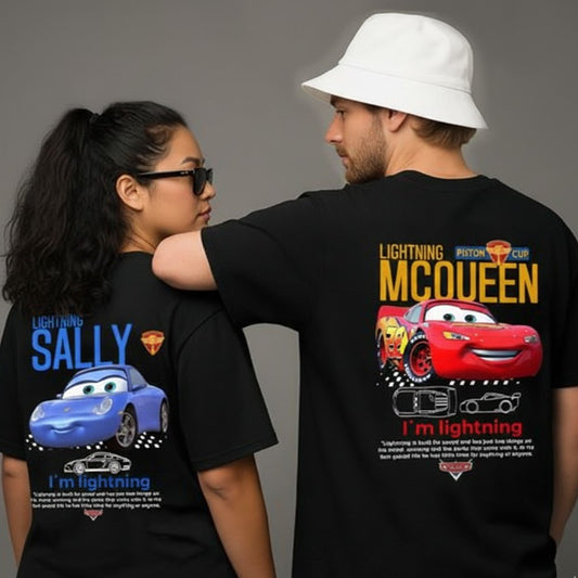 CONJUNTO CAMISETA DE CASAL CARROS '' MCQUEEN E SALLY“ ESTAMPA FRENTE E COSTAS